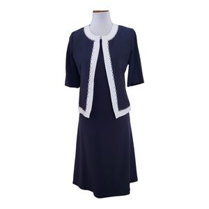 Draper's & Damons Vintage Chic Navy and White Women's Midi Dress And Jacket Set